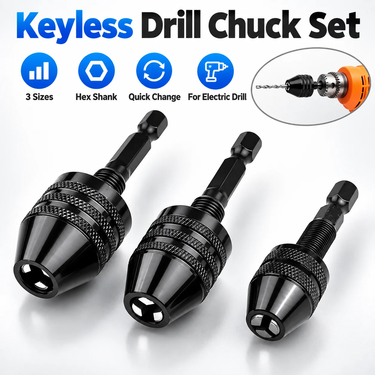 小型キーレスドリルチャック 0.3～8mm 自己締め付け式  - Power Xchange Tools のレビューと価格